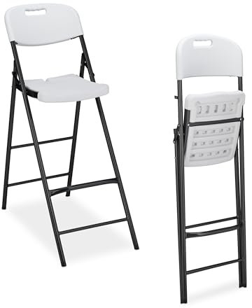 Relaxdays Barhocker klappbar, 2er Set, mit Lehne, HxBxT: 118 x 44,5 x 82 cm, hoher Barstuhl, Kunststoff & Stahl, weiß