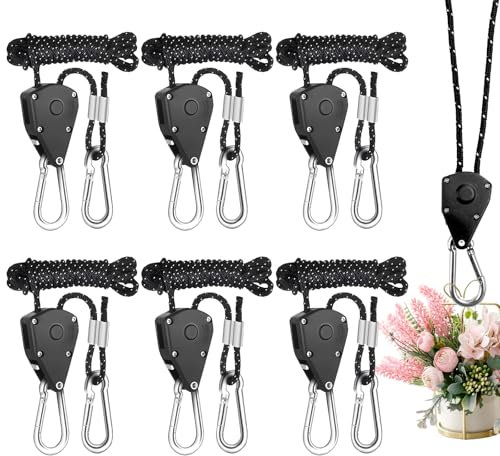 6 Stück 5m Seilratsche mit Haken, 1/8 Zoll Ratchet Hanger, Einstellbare Seil Ratsche, 150lb Duty Heavy Rope Seil Ratsche, Aufhänger Rope Ratchet, Schnalle Seilratsche für Zelt Camping, Pflanzen