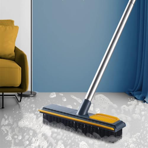 FANWINKJ Cepillo de Limpieza para Suelos 3 en 1 – Escoba Fregona con Mango Metálico 110 cm, Cerdas Duras, Rascador y Peine para Baño, Cocina, Piscina y Terraza