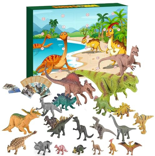 Adventskalender 2024 Kinder, 2024 Dinosaurier Kinder Jungens Dino Adventskalender, 24 Dinosaurfiguren Füllung Weihnachten Geschenk Für Kinder Jungens Mädchen 3-12 Jahre