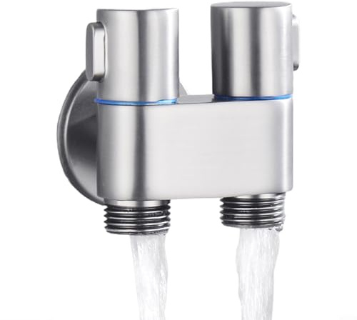 Válvula de ángulo de control doble de aleación G1/2 1 en 2 salidas Grifo de lavadora Válvula triangular para baño Bidé de inodoro (plata)