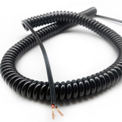 Bobina retrattile a filo elastico multicore, Cavo di alimentazione a spirale CNC a 2 conduttori da 1,5 mm2, cavo estensibile nero da 15 AWG, filo a spirale telescopico intrecciato(Stretch 2 meter)