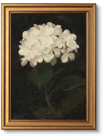 ARPEOTCY Gold Framed Vintage Wall Art for Living Room, Flowers Painting Canvas Prints Shelf Decor for Kitchen, Aesthetic Bedroom Wall Art, Christmas Gifts for you (White Hydrangea 40.5L x 30.5W)