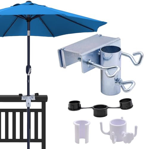 Griwuut Support de parasol robuste avec pince réglable pour balcon, table de balcon, convient pour une largeur maximale de 5 cm, support de parasol de balcon avec pince réglable
