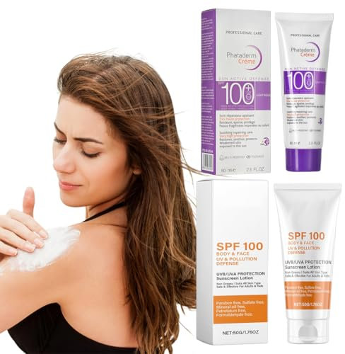 2 stycken solskyddskräm SPF 100, anti-aging sunscreen för ansikte och kropp, solskyddslotion för hela kroppen med UV-skydd, icke-fet, vattentät, lämplig för alla hudtyper (#80 ml + 50 ml)
