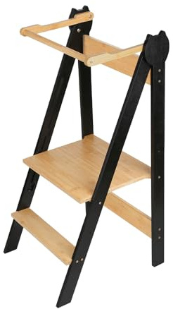 Utbildningstorn för barn, Montessori 3i 1 observationstorn, hopfällbart bambu-lärtorn för barn, svart, 88 x 45 x 45 cm