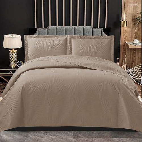Bedspread Bed Throws for Bedroom Decor - Decorative Embossed Tropical Leaf Pattern Quilted Fabric Reversible Quilt Bedspreads Coverlets with Pillow Case (Super King, Mink)