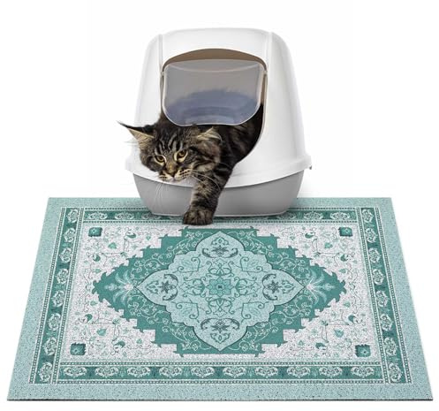 Hedgeink Cat Litter Mat Litter Trapping Mat, Non-Slip Waterproof Cat Litter Tray Mat Washable Soft on Paws Urine Proof Floor Protector for Indoor Kitten, 60 x 38 cm