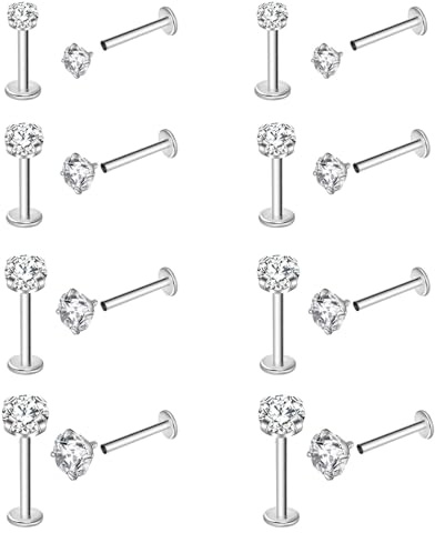 16pcs Flat Back Nose Stud Tragus Earrings, 16g Tragus Piercing Jewellery