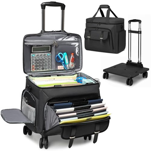 RUCYEN Rolling Teacher Tote Bag for Women Men,Large Tote Bag with Detachable Wheels Trolley,15.6 Inch Laptop Wheeled Teacher Bag for Work Office
