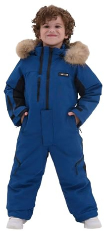 Skidkläder vinter varm puffer snödräkt jacka med avtagbar huva och vattentät vindtät snö salopette skiddräkt set utomhus snowboard lätt skidåkning overaller för flickor pojkar, BLÅ, 10-11 Years