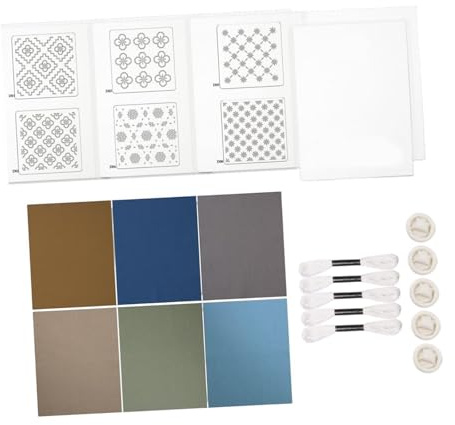 IEEDFJKK Geometriskt Sashiko-underläggskit DIY-set med fina mönster för nybörjare Övningsförtryckt mönster Det vattenlösliga förtryckta mönstret är mycket praktiskt, Set D