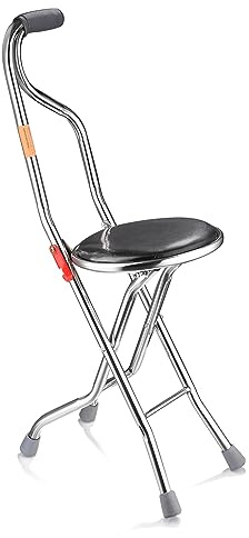 AW Lightweight Folding Walking Cane Stick with Seat Four Legged Portable Travel Hiking Chair Stool Eldely Care Aid