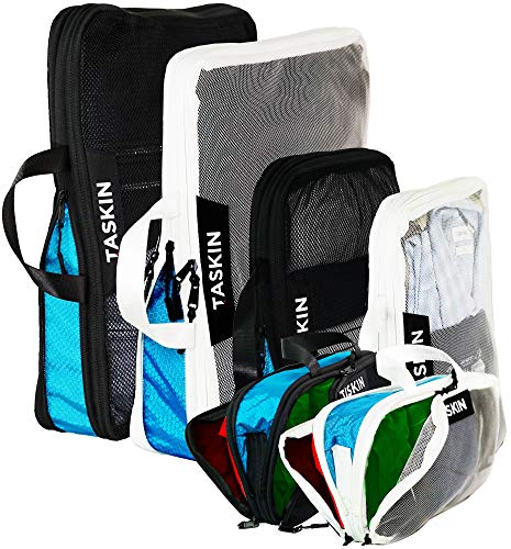 Taskin Cubi per imballaggio a compressione, scomparti separati puliti e sporchi, con separatore flessibile, cerniere YKK, set da 6 (2XL + 2L + 2 M)