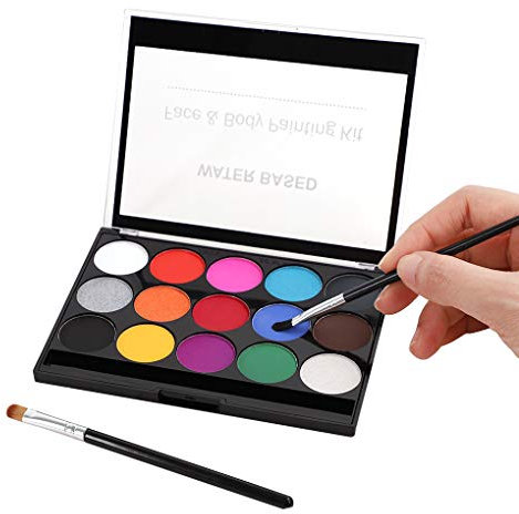 Kinderschminke Set Gesichtsfarbe Körperfarbe Professionelle Schminkpalette 15 Farbe Waschbar Farben+40 Schablonen+2 Pinsel, Professionelle Organische Facepaints Für Weihnachten Halloween Deko