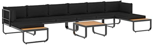 vidaXL Juego de Sofás de Esquina 5 Piezas con Cojines Conjunto de Muebles de Descansar Relajarse con Respaldo Asiento de Exterior Aluminio y WPC