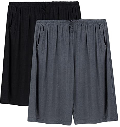 2 Piezas Pantalones Cortos de Pijama para Hombre Verano Shorts Cintura ajustable de Modal con Bolsillos