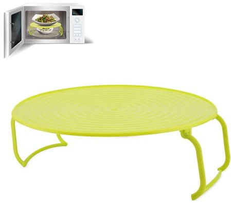 Cyrank Plateau de Grille à Micro-Ondes, Support de Plaque Multifonctionnel en Plastique, Support de Cuisson pour Four à Micro-Ondes Plateau de Cuisson à la Vapeur Pliable à Plusieurs Niveaux (Vert)