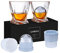 Whisky Gläser, 4er Set (2 Kristallgläser, 2 große Eiskugelformen) in Geschenkbox – 320 ml Whiskey Gläser für Scotch, Cocktail, Rum, Bourbon, Cognac, Wodka und Likör – Einzigartige Geschenke für Männer