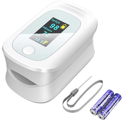 Fingertip Pulse Oximeter,Blood Oxygen Saturation Monitor High Precision Spo2 and Pulse Rate Reading Oximeter nhs approved with OLED Display for Adult & Child (Batteries Included)