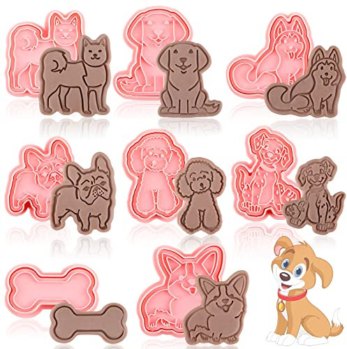 Vesici 8 Pcs Dog Bone Cookie Cutter Set, 3D Stamp Plunger,Classic Dogs