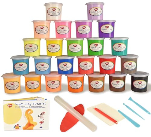BOHS Modeling Foam Clay Tools Kit (Clay Wt. 2.65 lbs), Squishy and Air Dry, School Crafts Project Supplies, Party Favors,Slime Making 24 Colors with Tools, Roller, and Cylinder Shaping Sheet