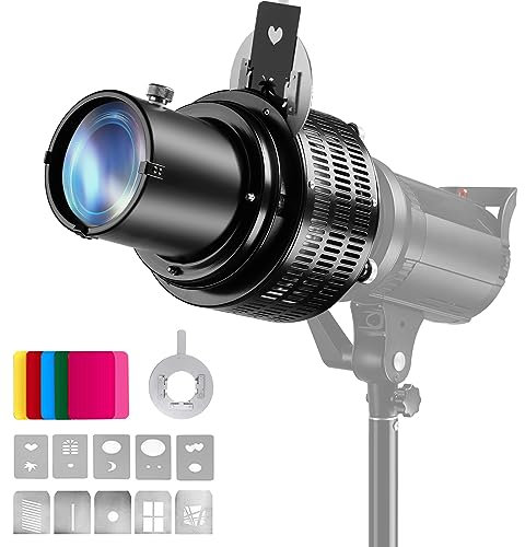 Soonpho Optischer Konische Snoot mit Bowens Halterung für Fotografie,Aluminiumlegierung GOBO Projektor,Fotooptischer Kondensor mit 5 Farbfilter & 10 Gobos für Monolight LED Spotlight Studioblitz