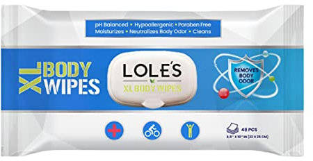 LOLE'S XL Body Wipes - Cleansing No Shower Bed Bath Wet Wipes for Adults - Large & Fresh - Ideal for Camping, Gym, Travel, Hospital (1pk x 48)