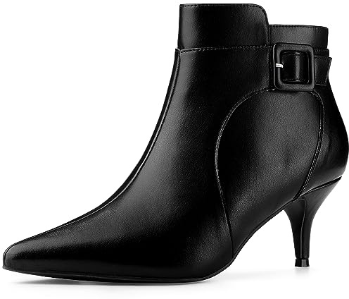 Allegra K Women's Pointy Toe Zipper Buckle Decor Kitten Heels Ankle Boots Black 5 UK/Label Size 7 US