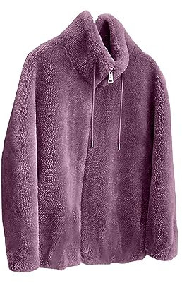 Fleece Jacket Women Full Zip Size 22 Plus Size Teddy Fleece Coats Long Sleeve Double Fleece Jacket Outwear Stand Collar Warm Jacket Fuzzy Casual Jacket Ladies Plus Size Fluffy Overcoat Purple 4XL