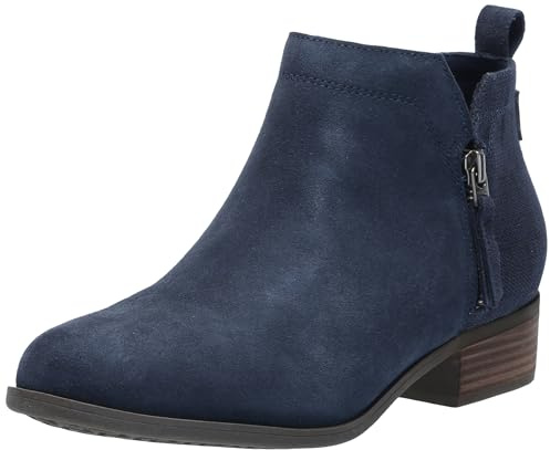 TOMS Women's Dahlia Ankle Boots, Navy Suede/Heritage Canvas, 8, Low Heel – Dual Side Zipper Booties for Women