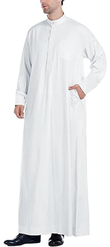 YAOHUOLE Caftán de manga larga para hombre con bolsillos, ajuste universal, 01 Blanco Claro, L