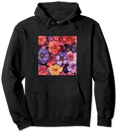 Bergenia Flower Watercolor Pattern Graphic Pullover Hoodie