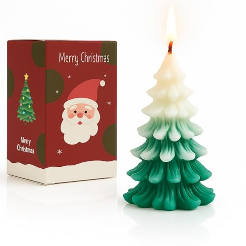 White Green Christmas Tree Candle Gift Frosted Pine Scented Holiday Candles for Home Décor