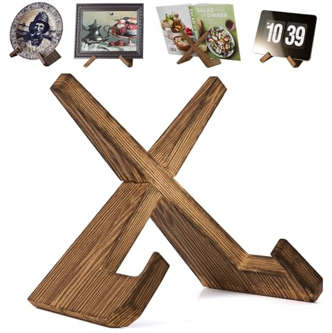 Wooden Plate Stands for Display, Wood Plate Holders for Displaying, Decorative Picture Frame Stand, Easel for Sign, Cookbook, Now Playing Vinyl Record, Recipe Book Holder for Photo, Plaque, Platter