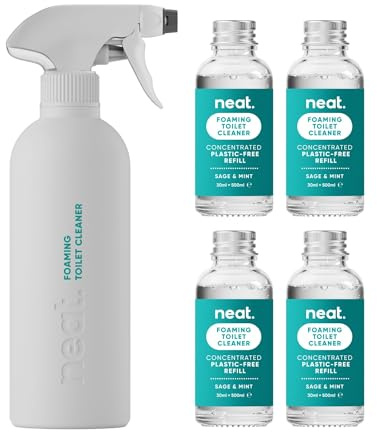 Neat Eco-Friendly Foaming Toilet Cleaner Starter Kit – Sage & Mint Scent, Minimal Cleaning Solution for Home (Forever Bottle & 4x 30ml Concentrate Bottles)