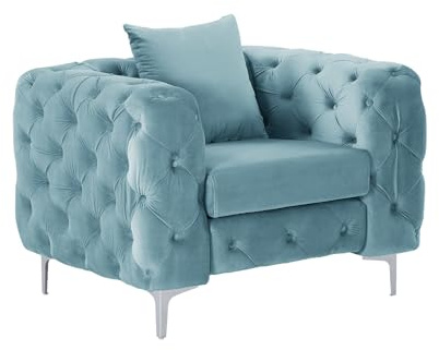 Vente-unique - Fauteuil Chesterfield en Velours Bleu Pastel Edwina