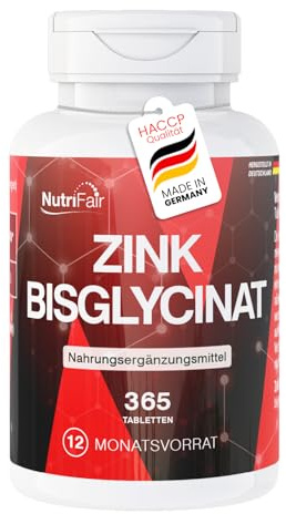 Zink 25mg - 365 tabletter - Zinkbisglycinat - Hög dos - 100% vegansk - Tysk produktion och laboratorietester - NutriFair | Premium & Fair