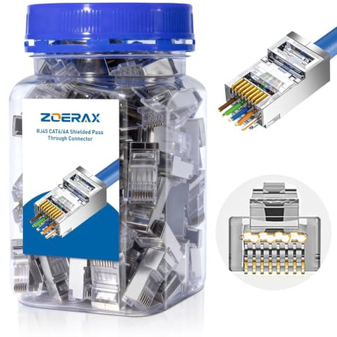 ZOERAX Paquete de 100 conectores Cat 6A RJ45 de paso, cable conector Cat 6 RJ45 OD 1.20 mm extremos Ethernet/conector blindado RJ45 para cable FTP/STP sólido o trenzado