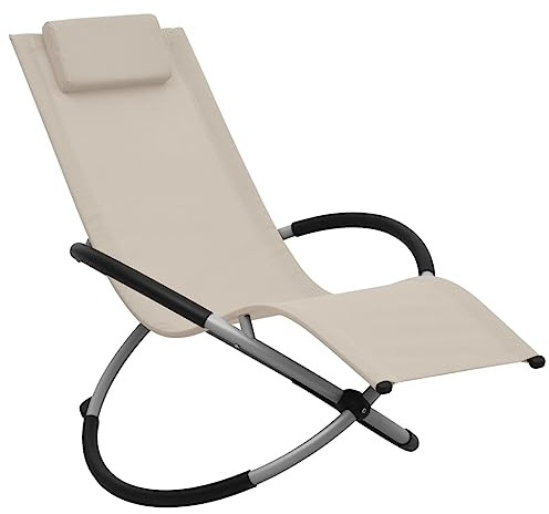 Chaise Longue Enfant, en Acier Thermolaqué et Tissu Résistant, Design Pliable avec Coussin, Transat Jardin Exterieur Confortable, pour Jardins, Terrasse, Balcon, Couleur Crème, 60.5 x 121 x 59.5 cm
