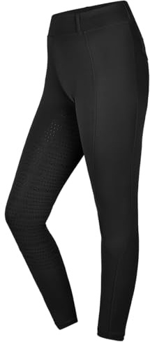 Equinate Damen Reitleggings Myla - Bequeme Reithose mit Vollbesatz Grip Handytasche und Gürtelschlaufen - atmungsaktiv elastisch rutschfest 40 Schwarz