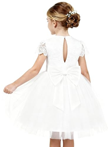 GRACE KARIN Flower Girl Dress Big Bow White Princess Wedding Gown Size 6