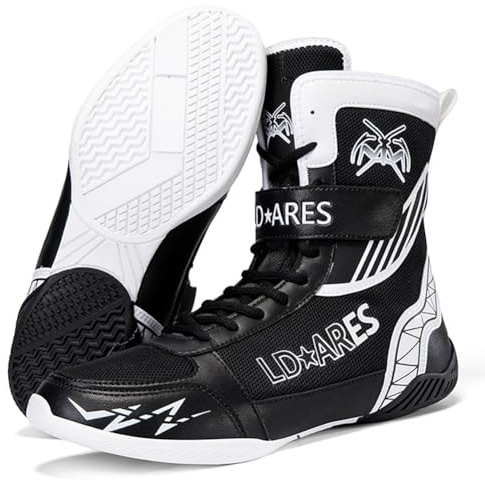 Eestfy Scarpe da Boxe Alte Suola Aderente Profilo Leggero Sensazione Bassa per competizioni Allenamento Muay Thai movimenti rapidi,Nero,43 EU