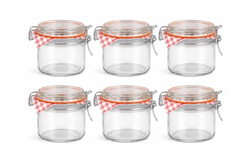 Set da 6 barattoli Weck da 250 ml con chiusura a leva – Barattoli in vetro per conserve con guarnizione in gomma, ermetici e riutilizzabili – Per marmellata, spezie e regali fai da te – Trasparenti