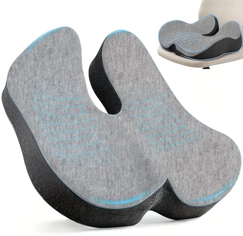 PQETBV Cojin Coxis Ortopedico, Cojin Ergonómico Silla Oficina, Cojin Asiento Coche,Ccojín para Aliviar la Cadera y El Dolor de Coxis, para Oficina, Hogar, Coche (Gris)