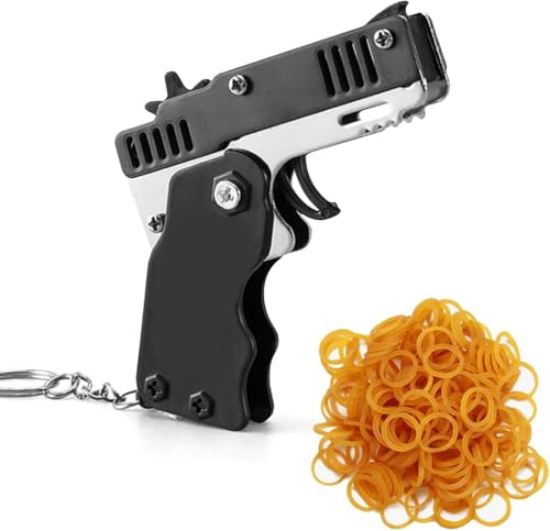 Mini Metal Rubber Band Gun, Foldable Pocket Shooter with 60 Pcs Elastic Bands, Manual Leisure Fidget Toy for Indoor Outdoor Daily Pastime