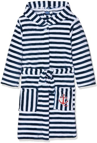Playshoes Fleece-Bademantel Ringel Maritim Traje de baño, Azul (Marine/Weiß 171), 146/152 para Niños