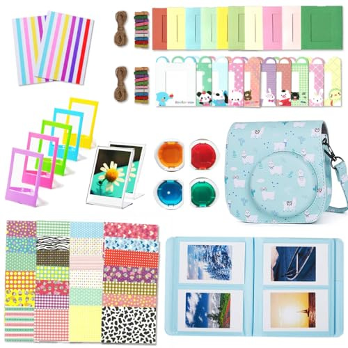 Leebotree Instantané Caméra Accessoires Compatible avec Instax Mini 12 Appareil Photo, Le Package Comprend Housse de Caméra,Album, Cadres, Autocollant de Bord and Coin (Bleu Alpaga)