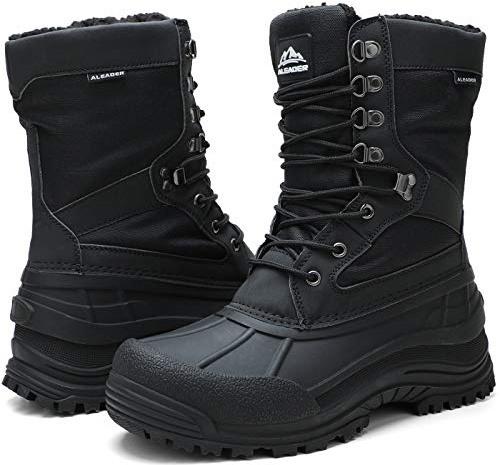 ALEADER Cold Weather Winter Boots for Men Insulated Warm Snow Boots Waterproof Black Canvas/02 10 US