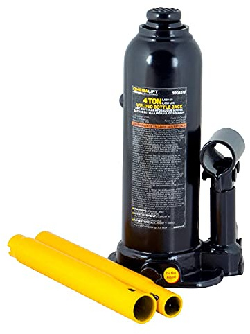 Omega-Lift Hydraulic Welded Bottle Jack - 4 Ton (8,000 Lbs) Capacity with Side Pump Two-Piece Handle